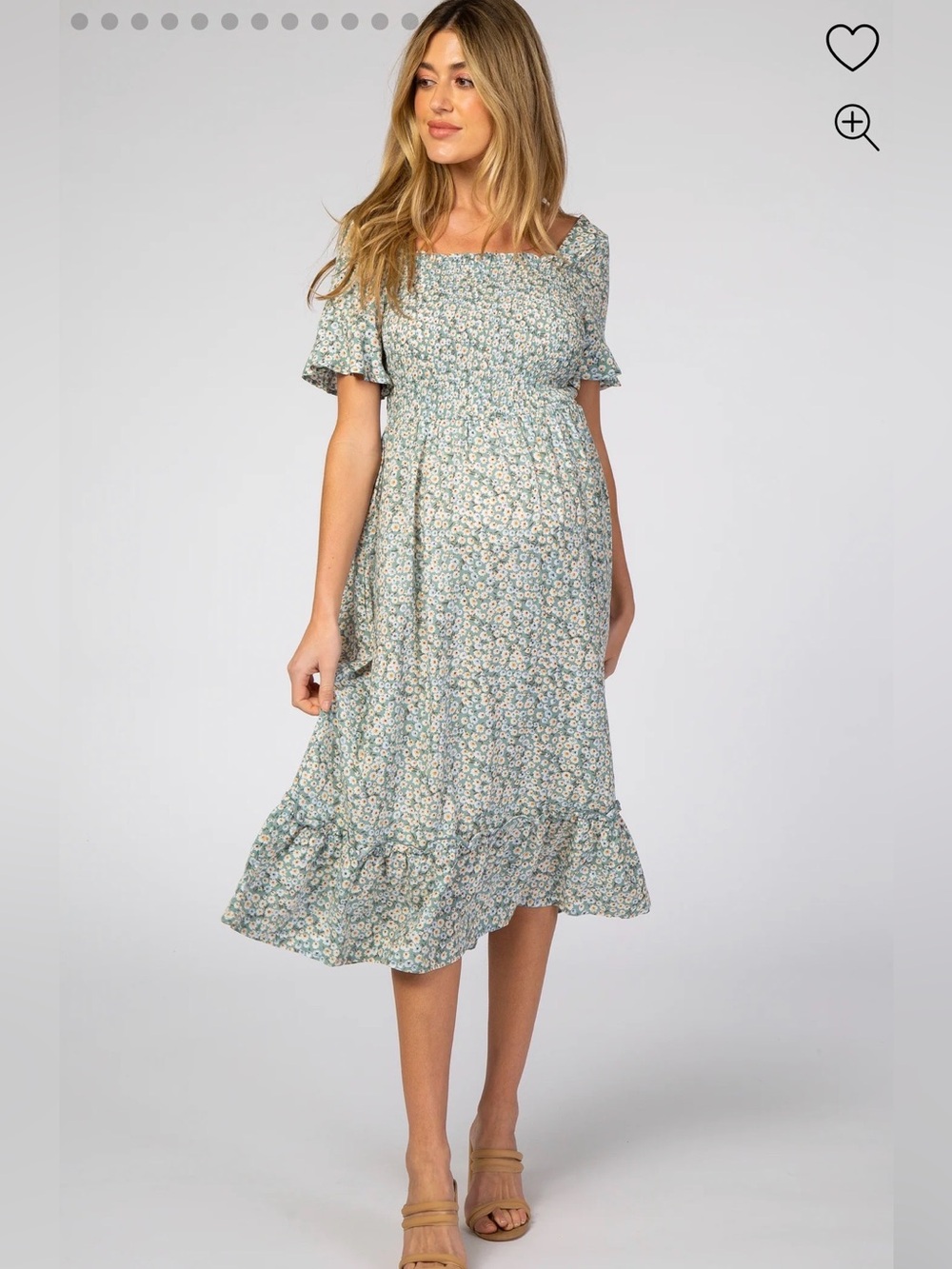 Maternity Floral Square-Neck Midi Dress in Light Blue - S -
